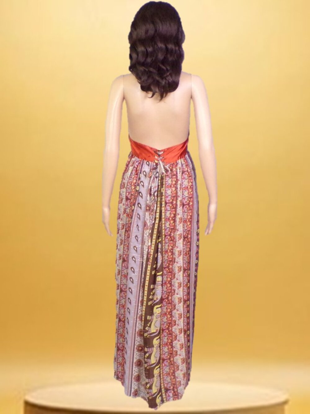 TRICIA FIX size S multicolor elephant-theme off-the-shouldr fit/flare maxi dress - Picture 5 of 14